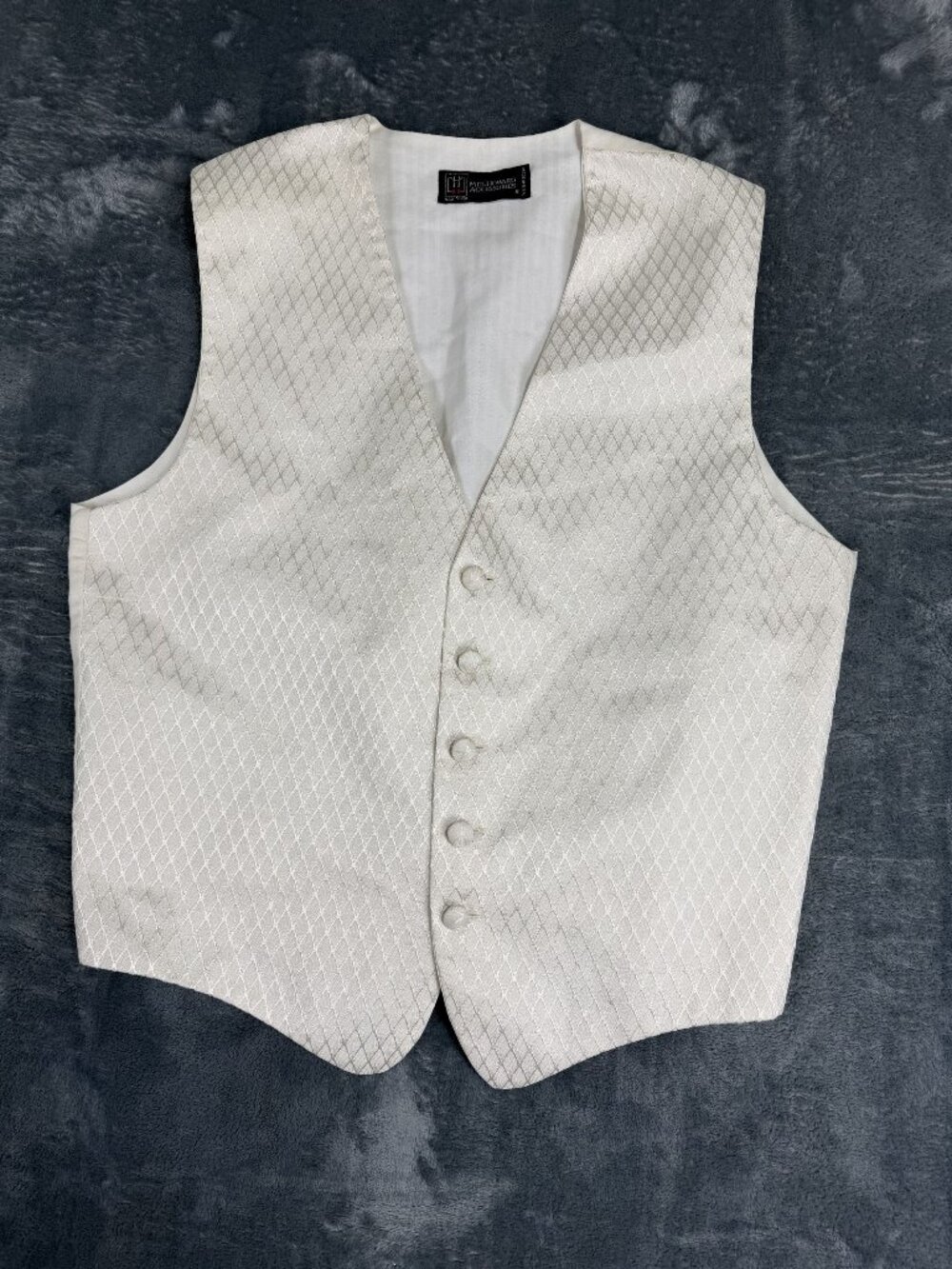 Mel Howard Accessories Mens Formal White Diamond Pattern Button-Up Vest S